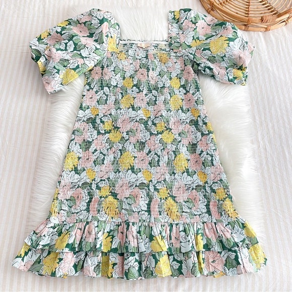 NEW ByTimo Festive Cotton Smocking Smocked Dress Dandelion Floral Puff Sleeves - Picture 6 of 14